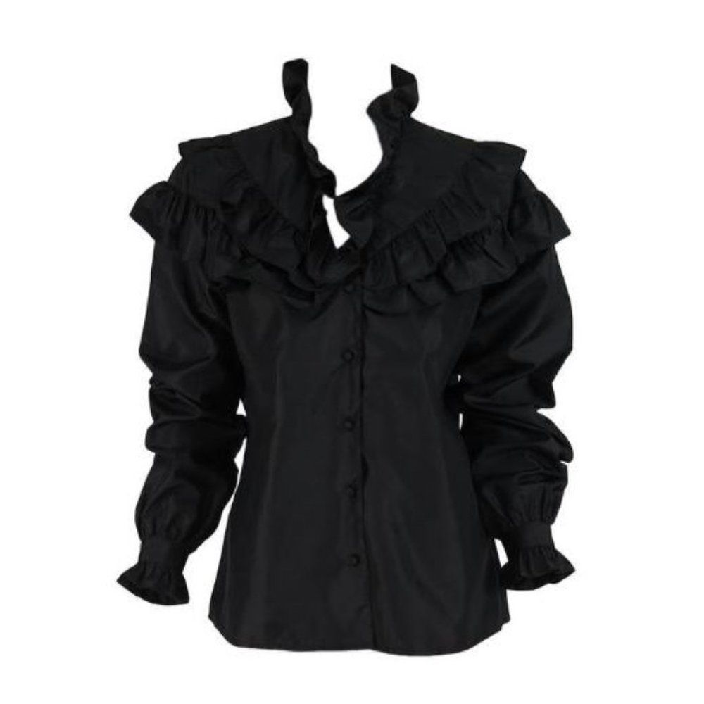 Rare 1980s Vintage Regina Porter Black Victorian Evening Blouse Sz 10